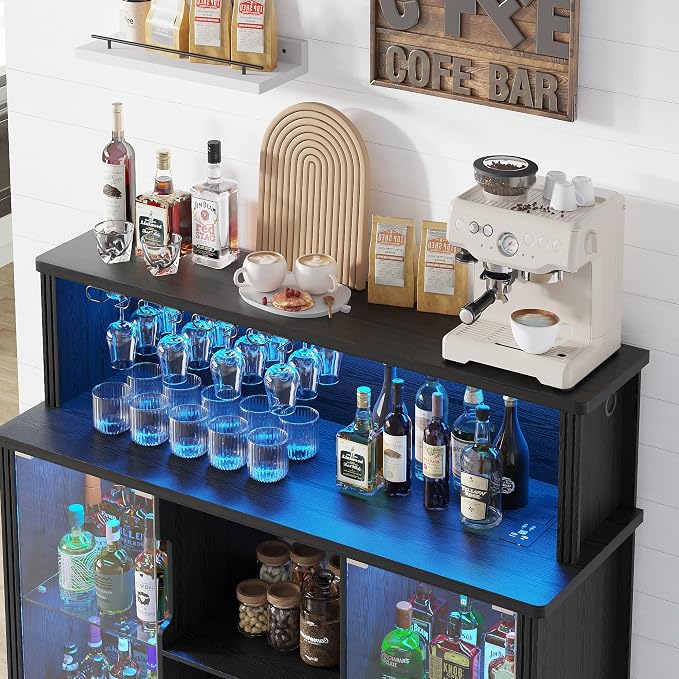 47'' Wine Bar Cabinet with Mini Fridge Space & Charging Station, Coffee Bar - Image 6
