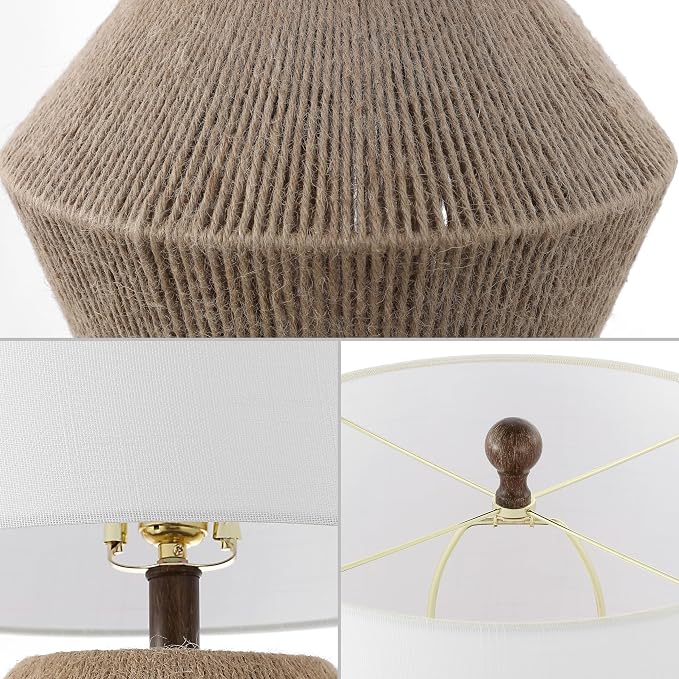 JONATHAN Y 21.75" Brown Rope Coastal Rustic Table Lamp, Farmhouse Iron Lamp - Image 3