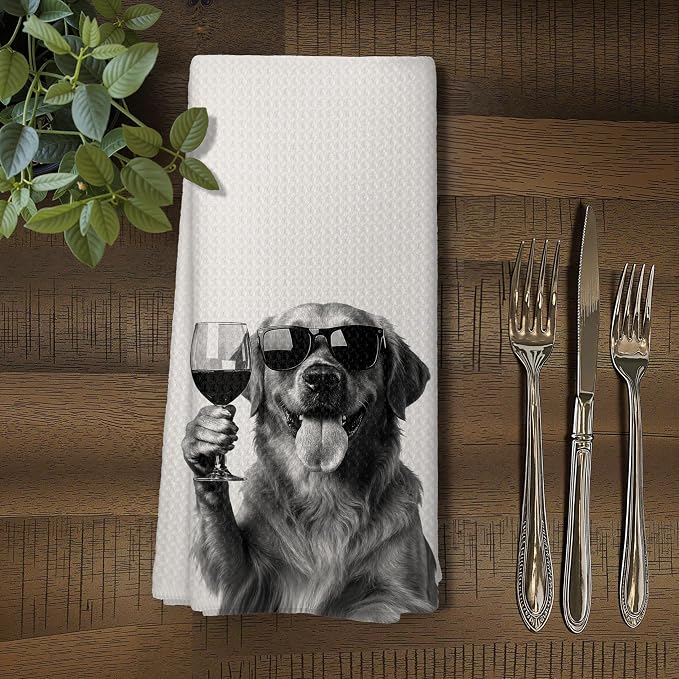 Funny Black Golden Retriever Wine Kitchen Towels, Cute Dog Tea Towels, Dog - Image 5