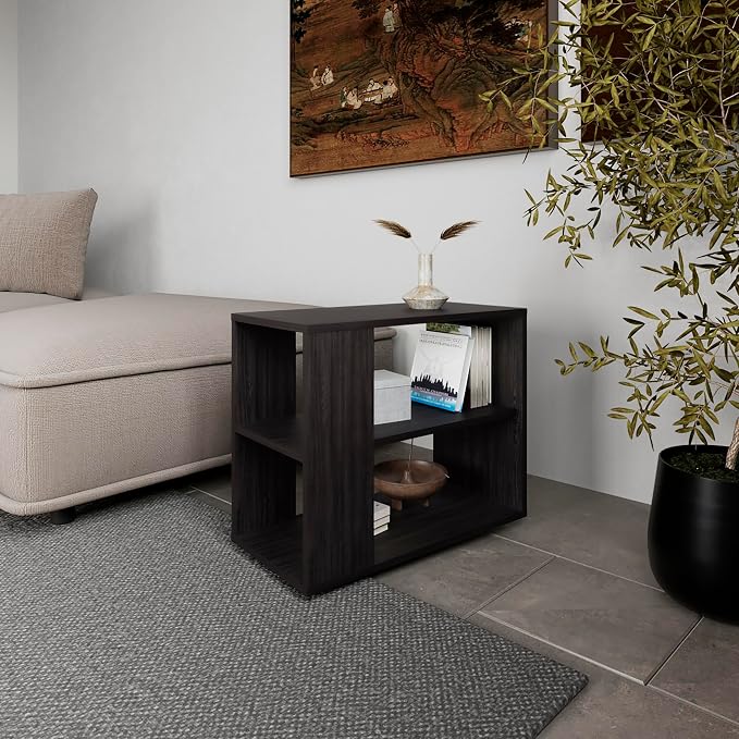 Wenge End Table with Open Shelves, 23.6 Inch Wide Side Table by Noeko