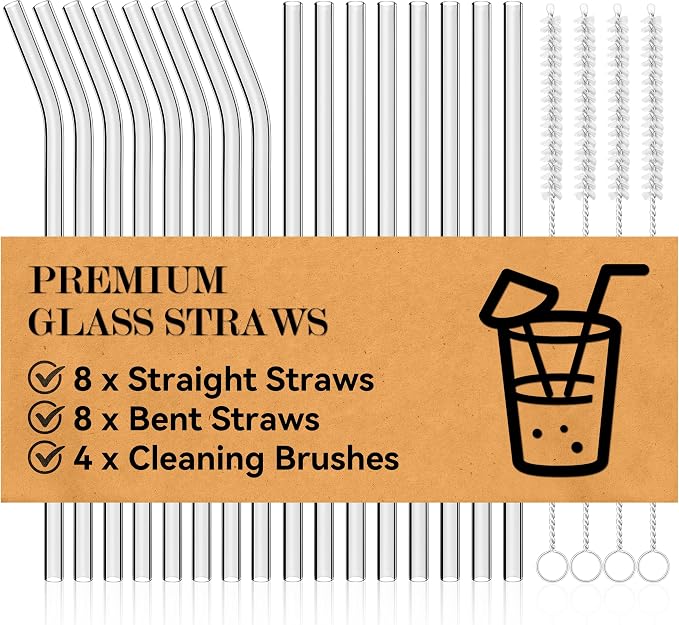 Foogwee® 20 Packs Reusable Glass Straws Set, 8.5'' x 10mm Clear Drinking Straws by FOOGWEE