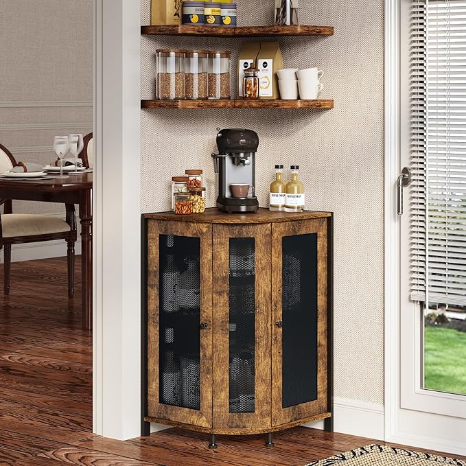 keomaisyto Coffee Bar Cabinet, 3-Tier Corner Coffee Cabinet - Image 6