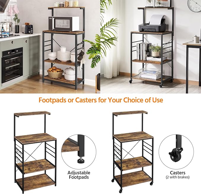Yaheetech Bakers Rack on Wheels, Microwave Stand Cart Coffee Bar Stand - Image 4