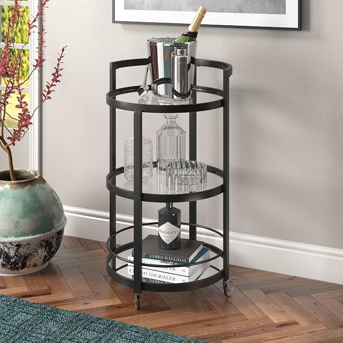 Henn&Hart 21" Modern Round 3-Tier Portable Bar Cart Home Bar Serving Cart - Image 2