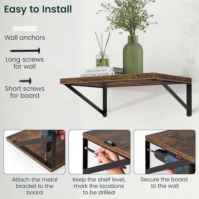 Floating Shelves 12 Inch Deep, 24W x 12D Wall Shelf Set of 2, 50 lbs Heavy Duty - Image 7