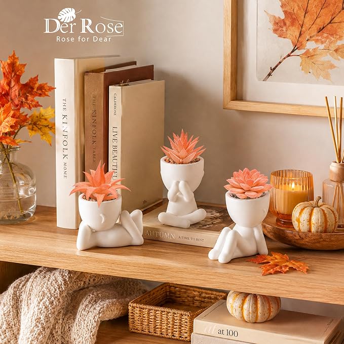 Der Rose Set of 3 Fall Artificial Succulent Plants, Small Fake Plants in Cute - Image 3