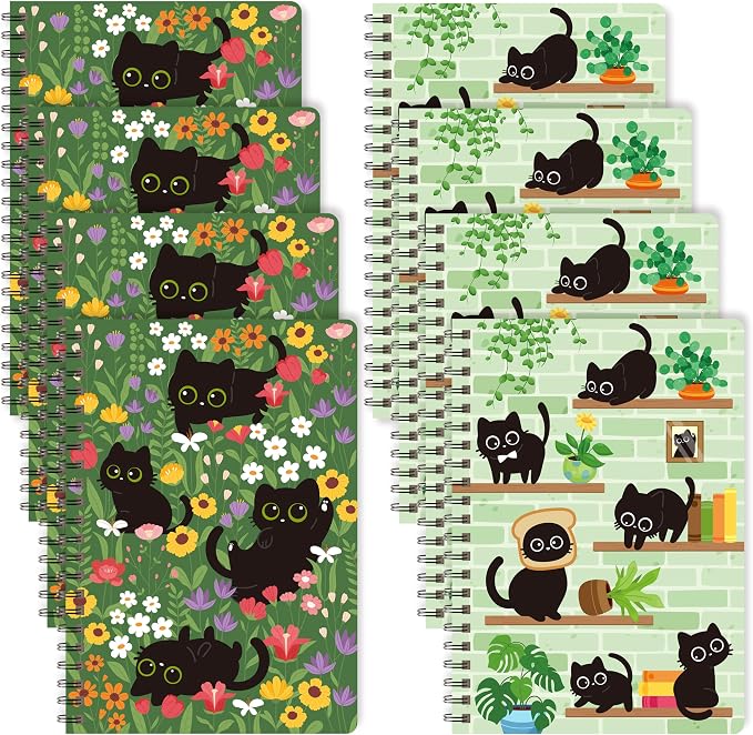 B1ykin Black Cat Floral Spiral Notebooks by B1ykin