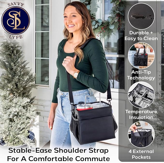 Reusable Drink Carrier with Handle – Tip-Resistant 4 Cup Carrier with Shoulder - Image 5