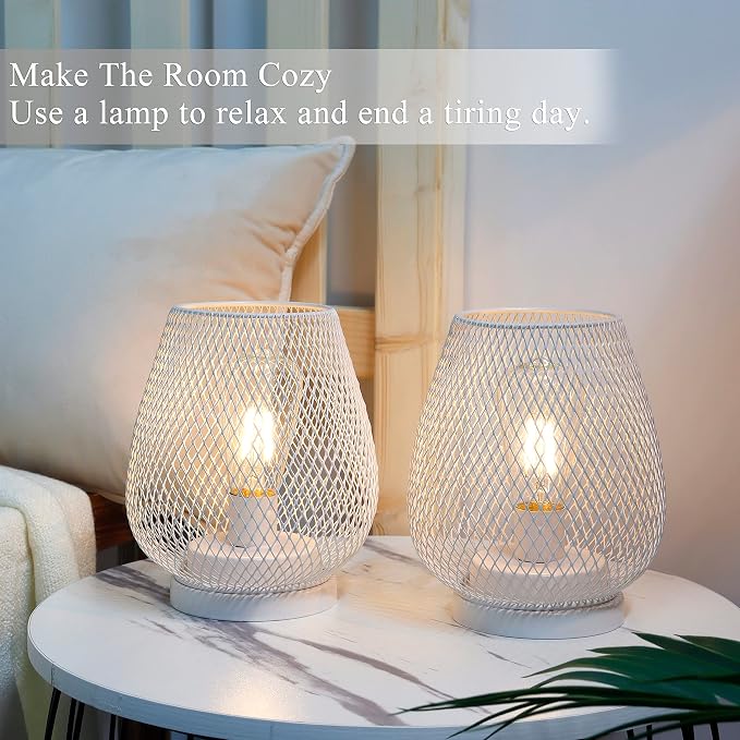 JHY DESIGN Set of 2 Metal Cage LED Lanterns Battery Powered Cordless Accent - Image 5