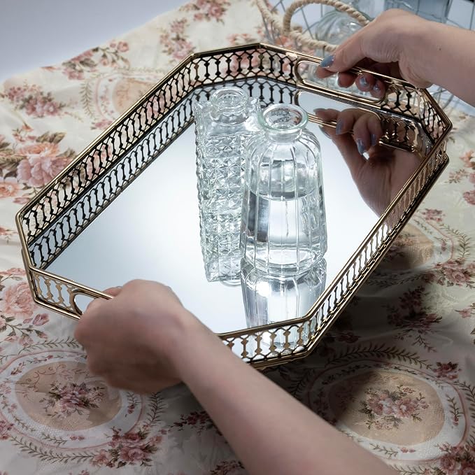 Bar Cart Tray Glass and Gold Tray，Mirrored Tray - Image 3