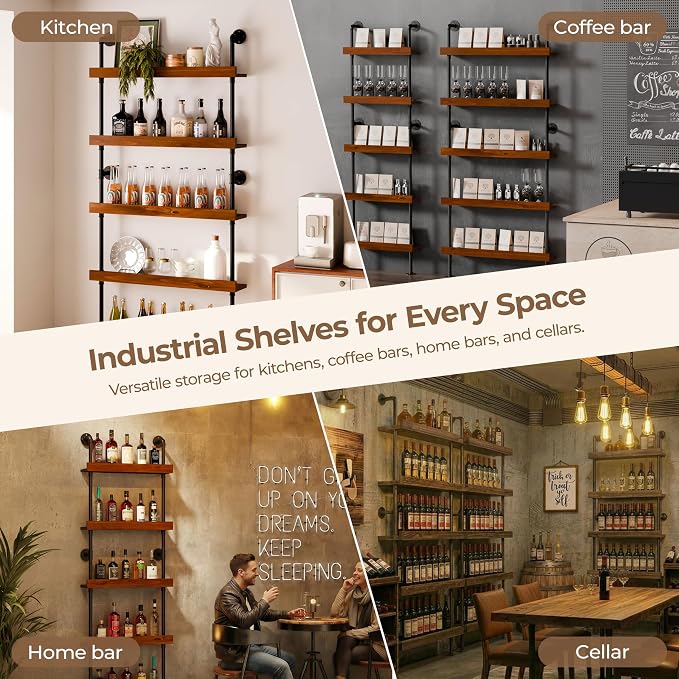 Industrial Wine Rack Wall Mounted, Industrial Pipe Bar Shelf - Image 8