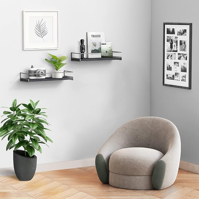 Forbena Black Floating Shelves for Bathroom Wall Set of 2, Kitchen Spice Rack - Image 6