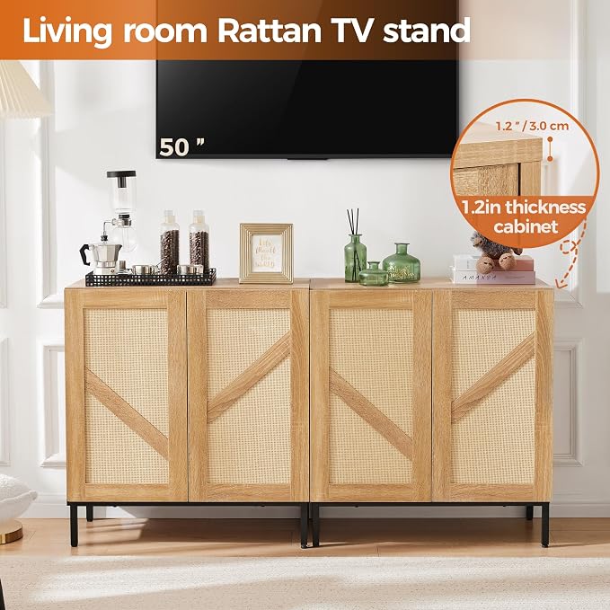 Mericonia Buffet Cabinet with Storage, Sideboards 2 Doors with Metal Base and - Image 5