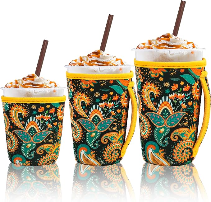 3Pk Reusable Coffee Sleeves, Floral Print Fits 16-32oz | iced coffee sleeve by LLTDMEST