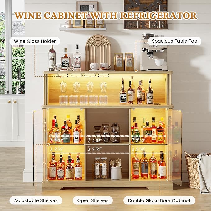 47'' Wine Bar Cabinet with Mini Fridge Space & Charging Station, Coffee Bar - Image 4