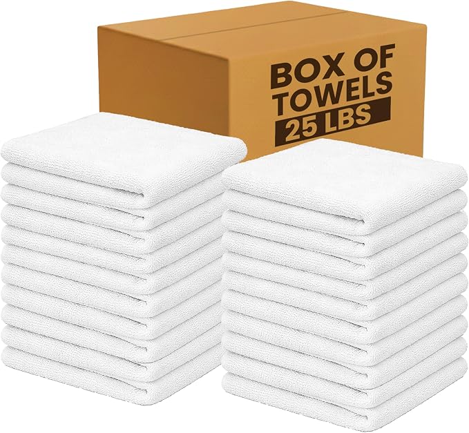 White Terry Bar Mop Towels, 14” x 17”, Soft & Quick Drying Terry Cloth Rags by SupremePlus