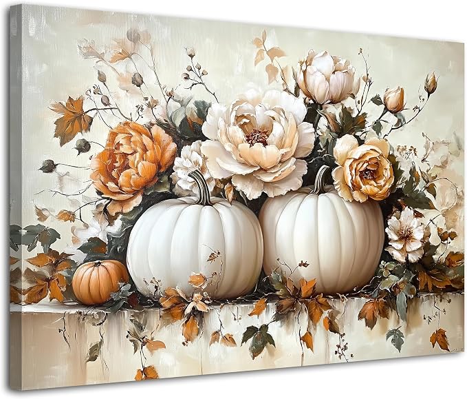 Vintage Fall Flowers Pumpkin Wall Art by Unknown