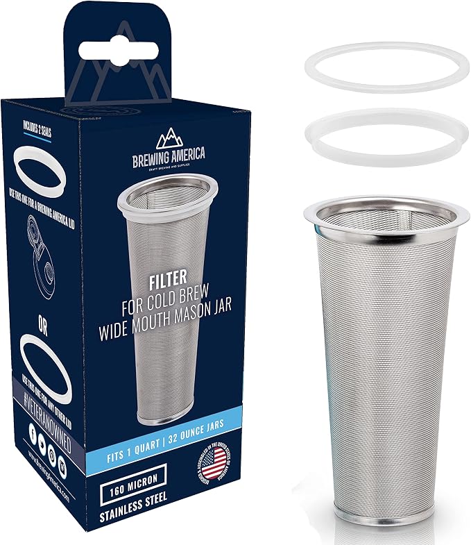 Cold Brew Filter for Mason Jar Wide Mouth Coffee Maker, UPGRADED Stainless by BrewingAmerica