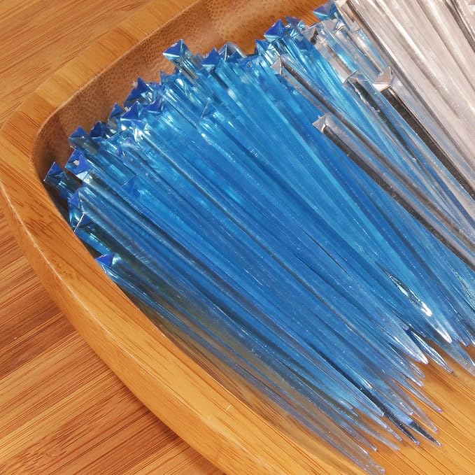 BambooMN - Triangular Prism Plastic Fruit Appetizer Cocktail Pick 3.5" - Blue - - Image 3
