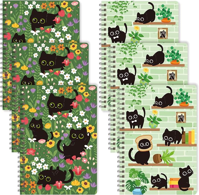 B1ykin Black Cat Floral Spiral Notebooks by B1ykin