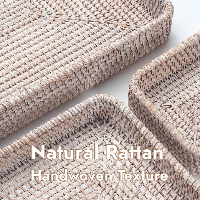 Rattan Serving Tray, Rectangular Woven Tray, Natural Wicker Decorative Serving - Image 6