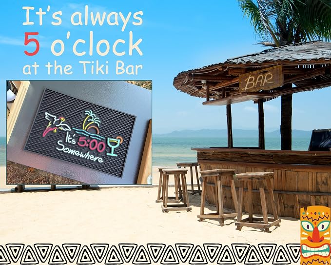 It's 5:00 Somewhere Silicone Tiki Bar Sign Mat 18x12 in, Poolside Bar - Image 5