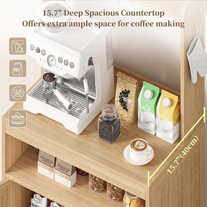 Fluted Coffee Bar Cabinet with Storage, Coffee Station with Adjustable Shelf - Image 4