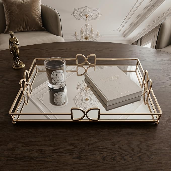 13X 10 Inch Glass and Gold Rectangle Tray ，Dinner Plate Perfume and Vanity Tray - Image 5