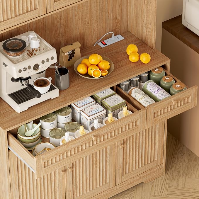 BORNOON Pantry Cabinet with Charging Station and Light, Tall Kitchen Pantry - Image 7