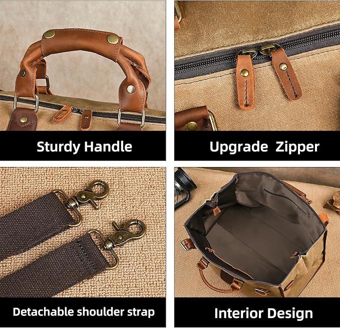 Canvas + Leather Travel Luggage Tote Duffle Gym Suitcase Weekender Overnight Bag - Image 5