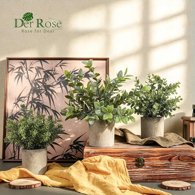 Der Rose 3 Pack Mini Potted Fake Plants Artificial Plastic Eucalyptus Plants - Image 7