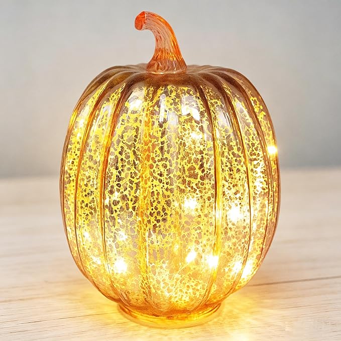 Fall Decorations for Home, Mercury Glass Pumpkin Light by CFDECORCandlesandHolders