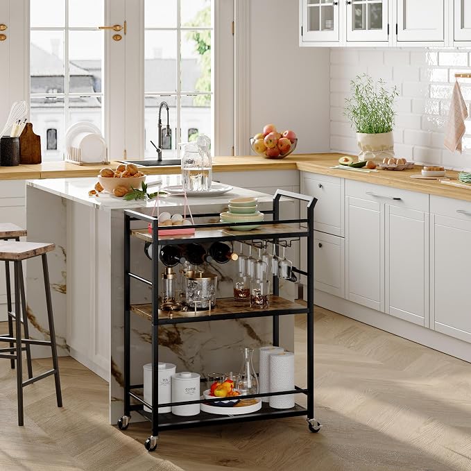 3 Tier Bar Cart, Small Beverage Cart, Mini Bar Cart - Image 4
