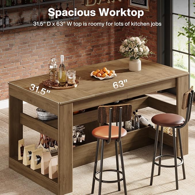 Tribesigns 63-Inch Bar Table, Rectangular Counter Height Table, Wood Pub Table - Image 7