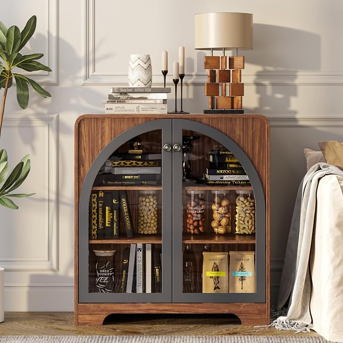 Storage Cabinet with Arched Glass Doors and Adjustable Shelves, Buffet - Image 8