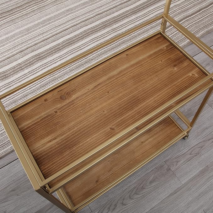 FirsTime & Co. Gold and Brown Francesca Bar Cart, 2 Tier Mobile Mini Bar - Image 7