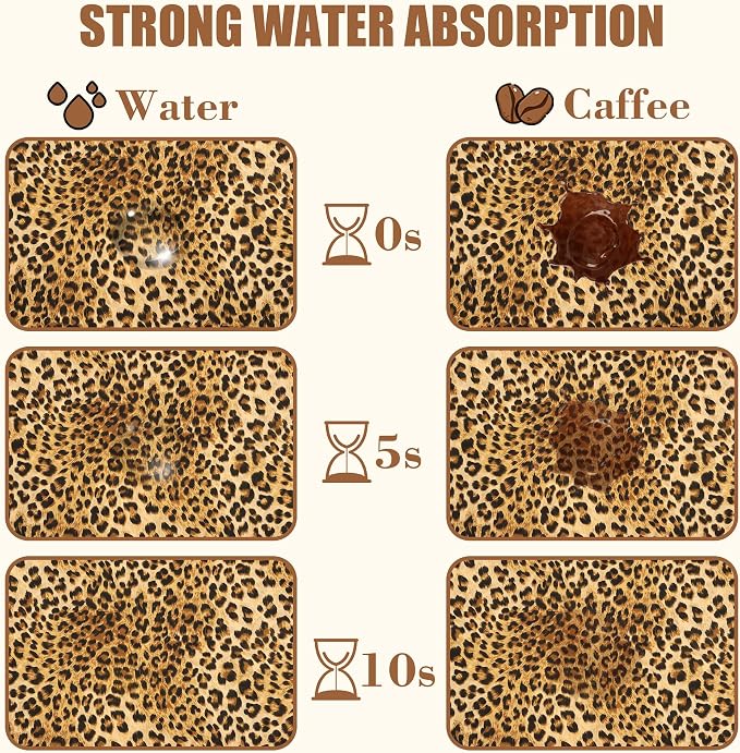 Leopard Print Dish Drying Mat for Kitchen Counter Hide Stain Absorbent Drying - Image 4