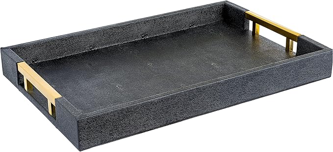 Modern Elegant 17.5"x12" Rectangle Black Glossy Shagreen Faux Leather by HomeRedefined