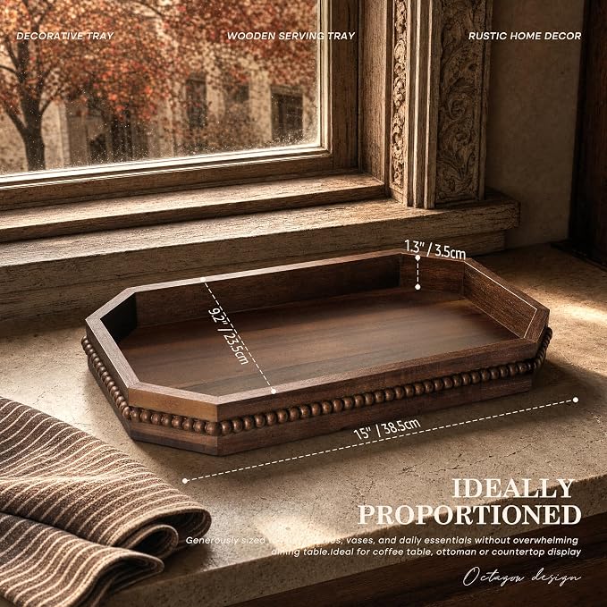 EOSAHR Acacia Wood Rustic Decorative Tray - Image 2