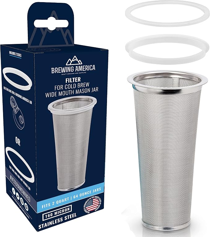 Cold Brew Filter for Mason Jar Wide Mouth Coffee Maker, UPGRADED Stainless by BrewingAmerica