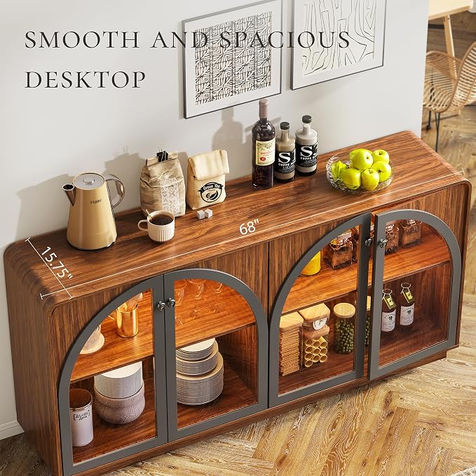 Sideboard Buffet Cabinet with Storage, Modern Coffee Bar Liquor Cabinet w/2 - Image 7