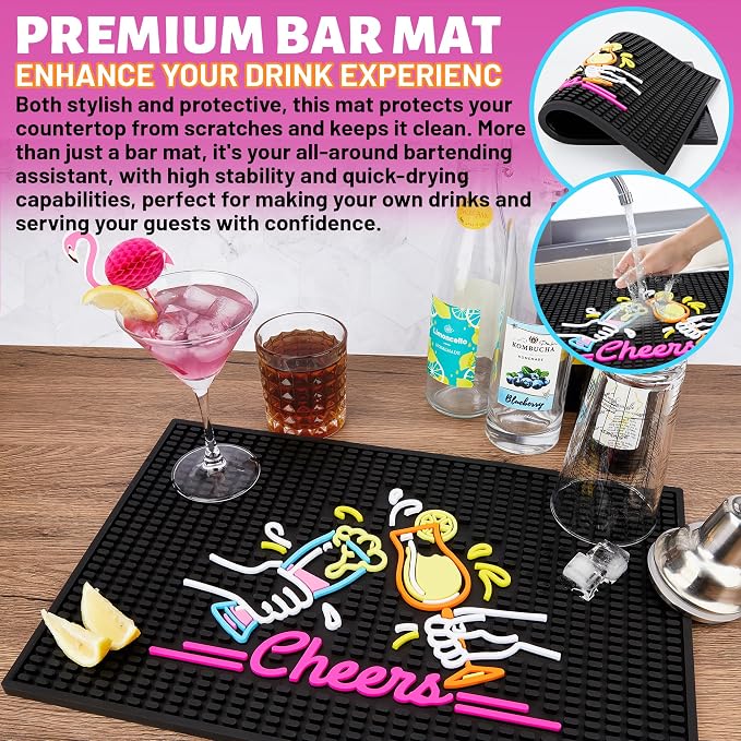 Decorative Rubber Bar Mat, Drainage Grooves & Prongs, Washable Bartender - Image 5