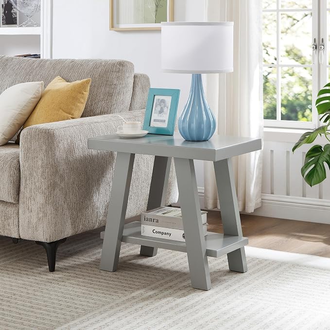 Gray Wood Side Table with Open Storage Shelf, 23.5 Inch Contemporary End Table by Noeko