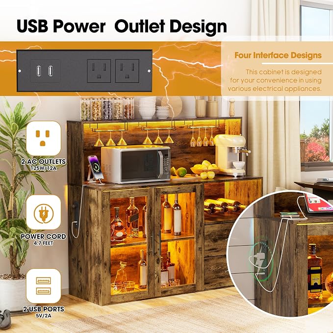 Grepatio Wine Bar Cabinet with RGB Light, Liquor Cabinet with Wine Rack and - Image 4