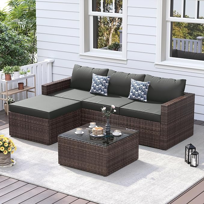 UDPATIO 5 Piece Patio Furniture Set, All-Weather Wicker Outdoor Sectional Sofa - Image 5