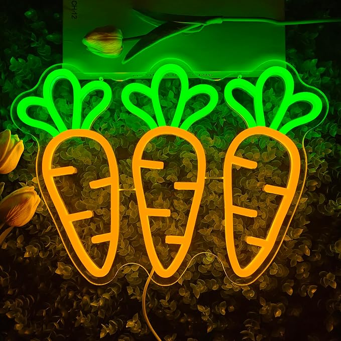 Carrot Neon Sign for Wall Decor Easter Led Sign Three Carrot Neon Light Easter - Image 2