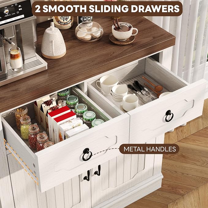 LIKIMIO Buffet Cabinet with 2 Drawers, Farmhouse Coffee Bar Station Kitchen - Image 4