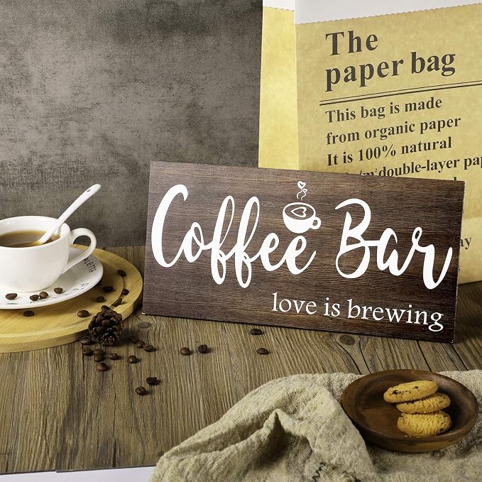 Jetec Coffee Bar Sign Wall Decor Rustic Wood Coffee Station Decor Farmhouse - Image 4