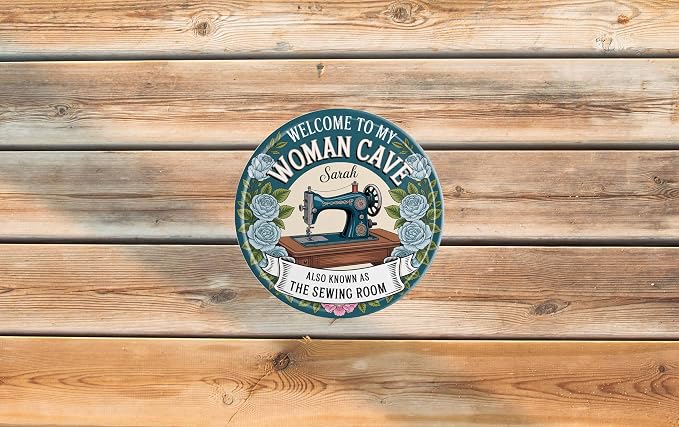 AWISZZZ Woman Cave Sewing Room Metal Sign 8x8in Round Vintage Plaque - Image 6