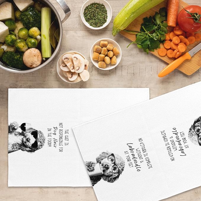 Funny Labradoodle Kitchen Towels Set of 2, Dog Kitchen Accessories, Coffee - Image 5